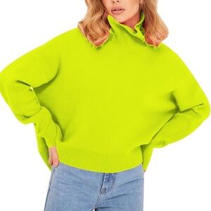 NEW Amazon Women's Sweater Lime Green Knit Turtleneck Top Plus Size 4X‎